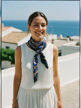 Blue scarf 90x90cm in LADY BUGS printed silk